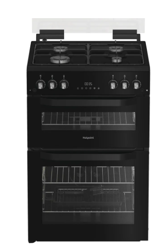 Hotpoint HTG6GDCB1 Freestanding 60cm Catalytic Lidded Gas Twin Cavity Cooker in Black