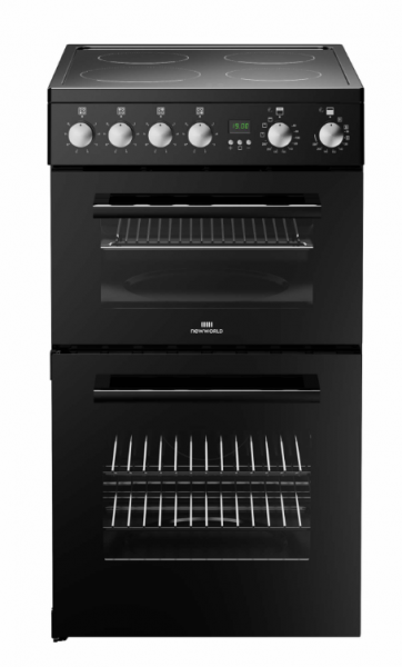 New World NW FDO50E BLACK 500mm Double Electric Cooker Ceramic Hob Black