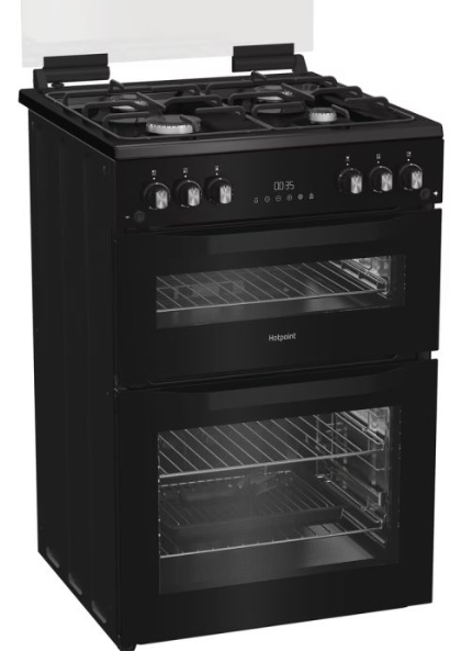 Hotpoint HDG6GDCB1 60cm Lidded Gas Double Oven Cooker in Black