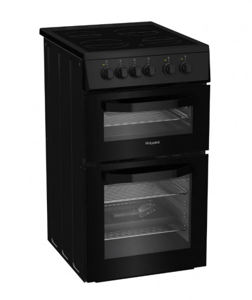 Hotpoint HTE5VCB 50cm Wide Single Oven Electric Cooker with Ceramic Hob - Black - A Rated