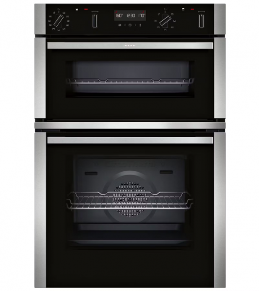 Neff U2ACH7AN7B N50 Built In Pyrolytic Double Electric Oven in Black With Steel Trim
