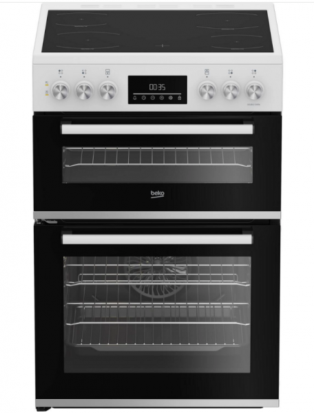 Beko EDC6731W 60cm Double Oven Electric Cooker with Vitroceramic Hob - White