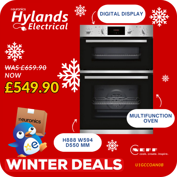 NEFF U1GCC0AN0B Built In Electric Double Oven - Black &amp; Steel - A Energy Rated