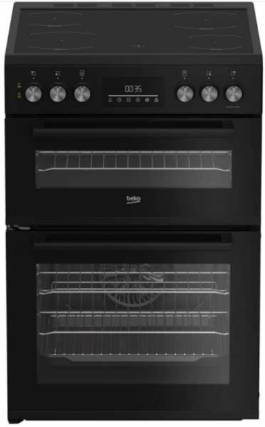 Beko EDC6731K 60cm Double Oven Electric Cooker with Vitroceramic Hob - Black
