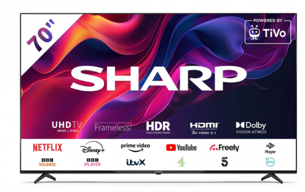 Sharp 4T-C70GK4245KB 70" 4K UHD Frameless Tivo Smart TV - 3 Year Guarantee*