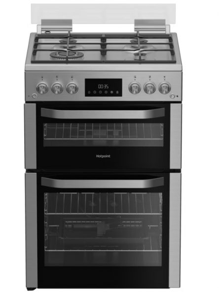 Hotpoint HDG6GDCWX 60cm Double Oven Gas Cooker with Glass Lid Stainless