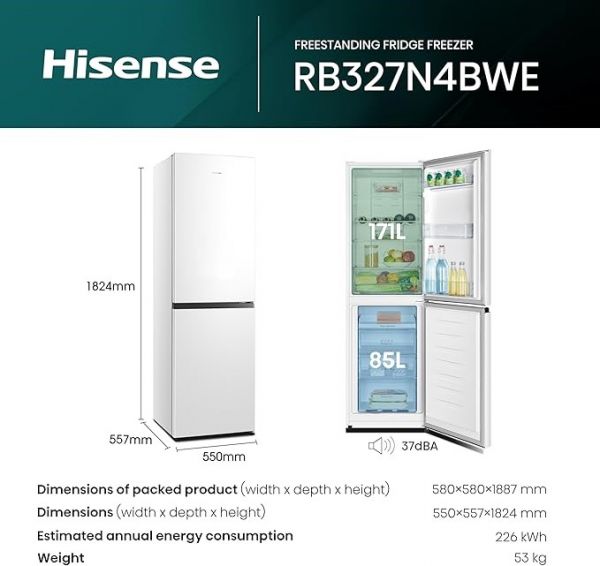 Hisense RB327N4BWE 50/50 Frost Free Freestanding Fridge Freezer