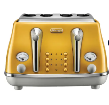 Delonghi CT0C4003Y Icona 4 slice toaster in New York Yellow